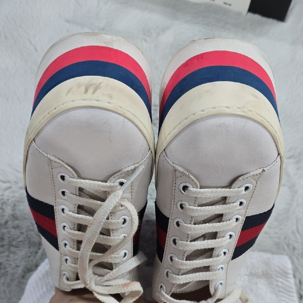 Gucci White Platform Sneakers with Red and Blue Stripes - Picture 7 of 12